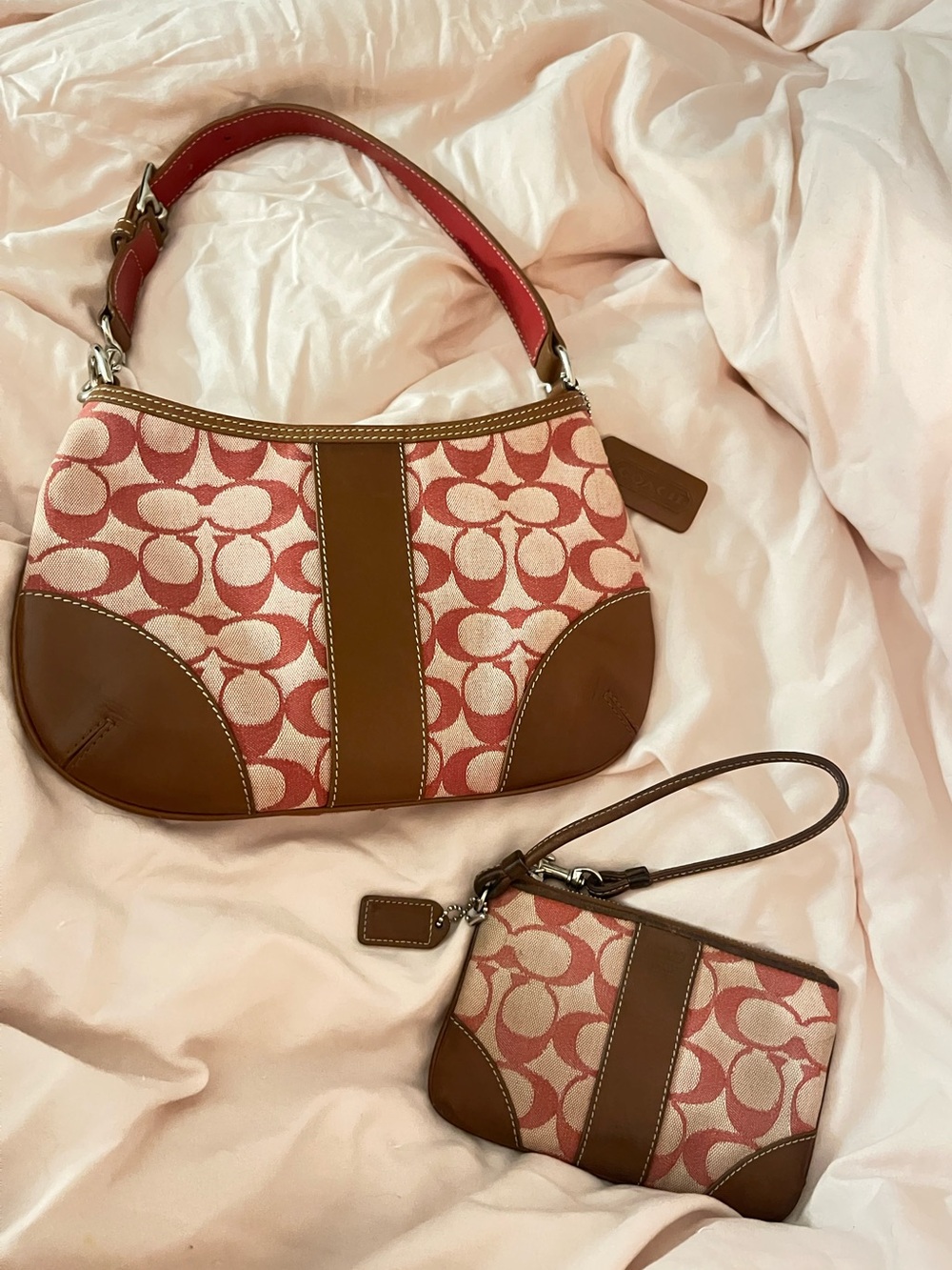 Coach bright red & brown purse set